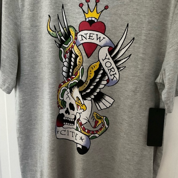 Ed Hardy Graphic Grey T Shirt Dress Size S/M - Picture 3 of 5